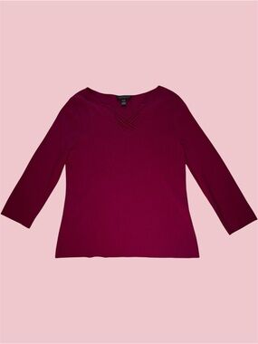 Pointelle‎ Pink Criss Cross V Neck 3/4 Sleeve Top